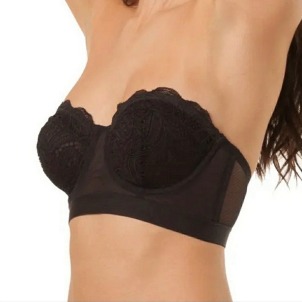 LIVELY The Lace strapless Bra Jet Black Soft Mesh lining Size 34D NEW